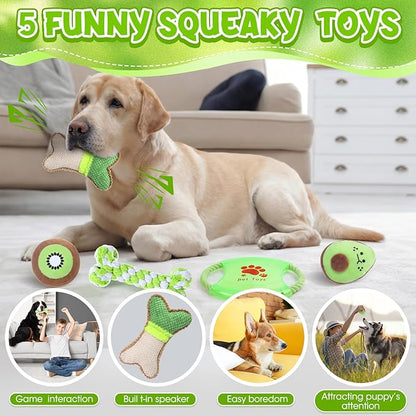 Vinsot 12 Pack Large Dog Chew Toys for Aggressive Chewers Green Dog Gifts Teething Toys with Dental Rope Squeaky Balls and Chew Bone for Medium Large X-Large Breeds Dogs