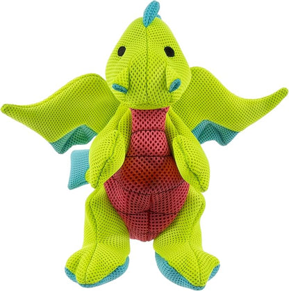 goDog Dragons Squeaky Plush Dog Toy with Double Chew Guard Technology, Durable Fabric & Squeaker for Active Play, Green, Large