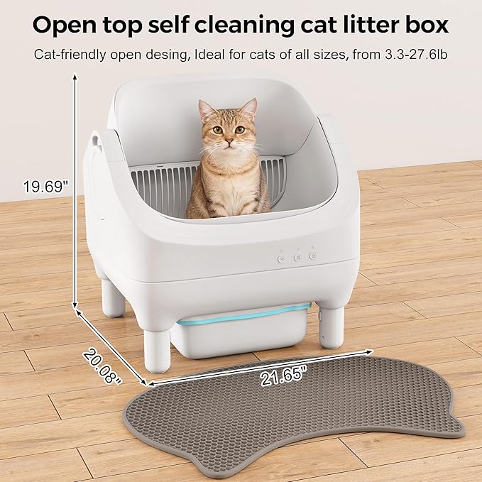 Open-Top Automatic Cat Litter Box - Self-Cleaning with Smart Gravity Sensor, Health Tracking & Waste Management for Multi-Cat Homes