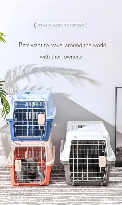 LLGJ-Pets Carrier, Kennel, 23 In. Long, Hard-Sided, for Dog/Cat up to 20 lbs, Suit for Airline/Road Travel (Blue)
