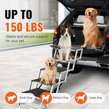 VEVOR Dog Stair for Cars, Wide 5-Step Dog Car Steps, Folding Dog Car Ramp with Nonslip Surface, Portable Pet Steps Lightweight Aluminum for Car, SUV and Truck, Supports up to 150 lbs
