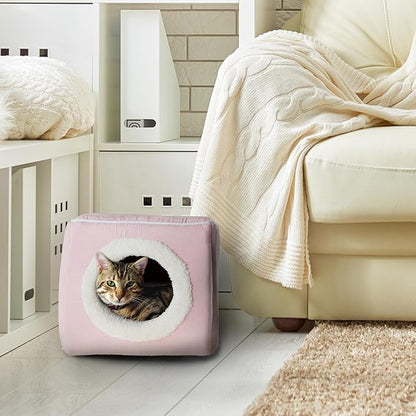Cat House - Indoor Bed with Removable Foam Cushion - Cat Cave for Puppies, Rabbits, Guinea Pigs, Hedgehogs, and Other Small Animals by PETMAKER (Pink)