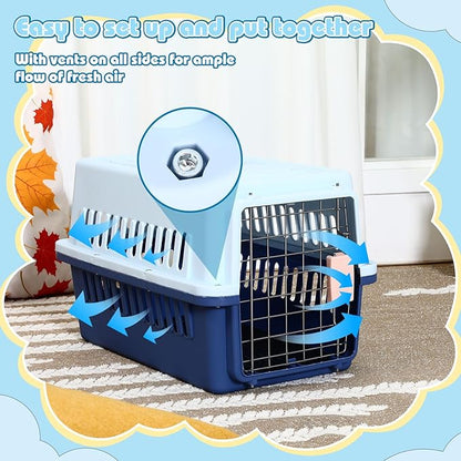 2 Sets 19" Travel Pet Carrier for Small Dogs and Cats Hard-Sided Plastic Dog Crate Cat Kennel with Wire Door, Ventilation and Security Lock Portable Pet Carrier for Car Airline Travel, Up to 13lbs