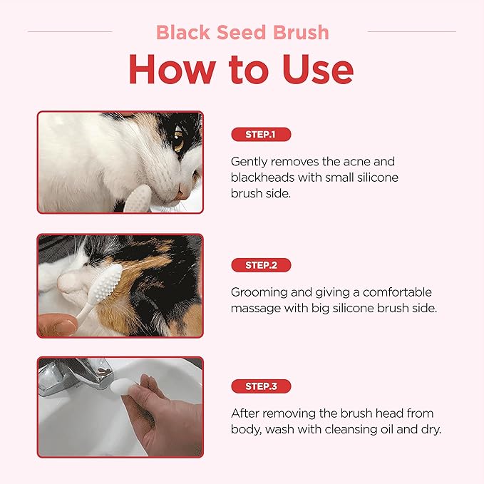 JAYU PET Black Seed Brush - Cat Grooming Brush for Chin Acne & Blackhead Exfoliation, Double-sided (1PCS)
