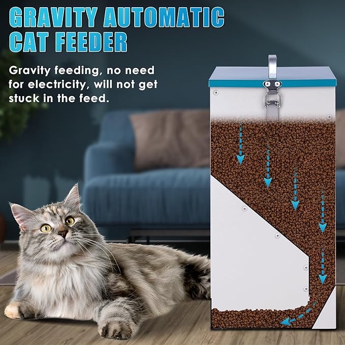 Automatic Cat Feeder Outdoor Dog Dry Food Dispenser Gravity Cat Feeder Pet Feeder for 2 Cats, 42cups/10L Dual (10L)