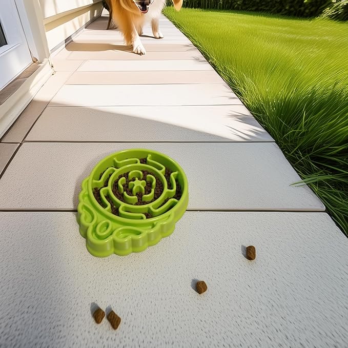 Slow Feeder Dog & Cat Bowl - Interactive Maze Puzzle Dish for Healthy Digestion, Anti-Gulping Food Grade Feeder(Green)