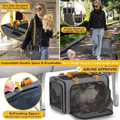 PAWZIDEA Double Pet Stroller with 2 Detachable Carrier, Lightweight Portable Travel Crate & Car Seat Combo & TSA-Approved Expandable Carrier, Foldable Jogger Stroller for 2–4 Cats or Small/Medium Dogs