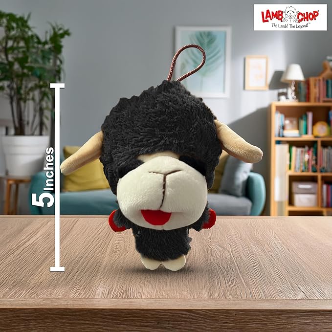 Multipet Knobby Noggins Dog Toy Lamb Chop | Lambchop Knobby Noggins Knobby | Noggins Squeaky Dog Toy Plush | 5" | Small/Medium Breed | Officially Licensed (Black)