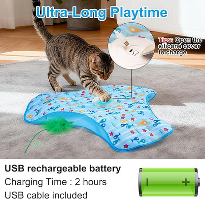 Interactive Cat Toys for Indoor Cats, Automatic Hide and Seek Motion-Activated Cat Toy with Moving Feather & Animal Chirps, USB Rechargeable Electric Cat Enrichment Toy for Bored Adult Cats & Kittens