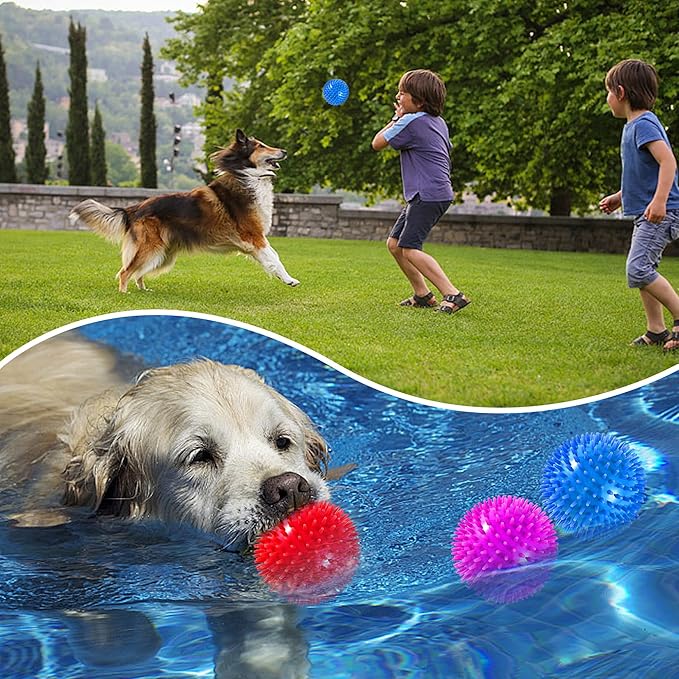 4 Pack 4.5” Squeaky Dog Balls for Large and Medium Dogs, Spiky Dog Toy Balls for Aggressive Chewers