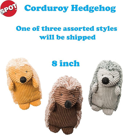 SPOT Corduroy Hedgehog Dog Toy with Squeaker, Textured Plush Toy for Small and Medium Dog Breeds, Light to Moderate Chewers, 8 Inch, Assorted Colors