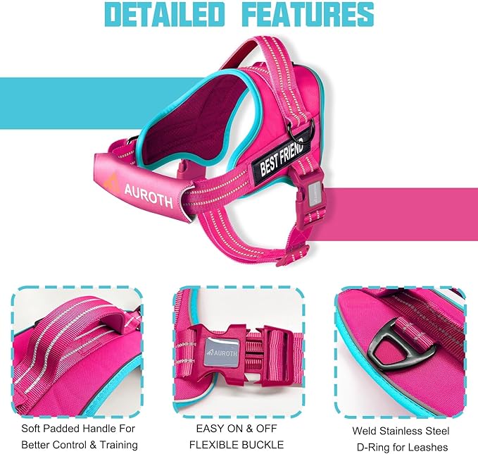 AUROTH Dog Harness and Leash Set, Soft Padded Service Dog Vest with 5.25FT Dog Leash, No Choke, Easy On Pet Vest, Adjustable Reflective No Pull Dog Harness Small Sized Dog, Easy Walking and Training