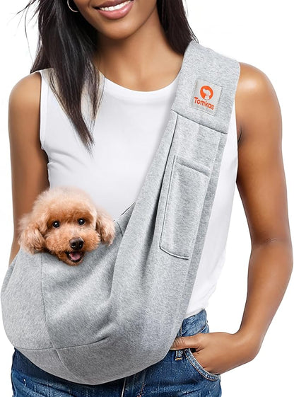 Tomkas Small Dog Sling Carrier - Cat Sling Carrier - Classic Pocket & Classic Strap - for 2-7 lbs Pets(Grey)