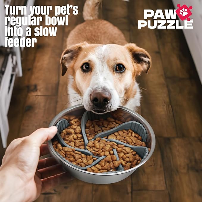 Palz&Co Paw Puzzles Slow Feeder Dog Bowl Insert - 5.5" Round Silicone Insert for Large Pet Bowls, Green - Promotes Healthier Eating & Mental Stimulation, Dishwasher & Freezer Safe
