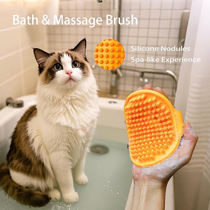 Cat grooming kit,5pcs Deshedding Brush for Cat with Kitten Nail Clipper,Cat Brush,Flea Comb and Bath Brush,Suitable for Short and Long Haired Cats,Indoor Cats and Travel,Orange