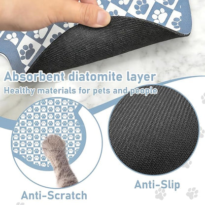 Pet Mats for Food and Water, Blue Bone Dog Food Mat for Floors, Non Slip Indoor Quick Dry Cat Bowl Feeding Mats (16.9” X29.9”)