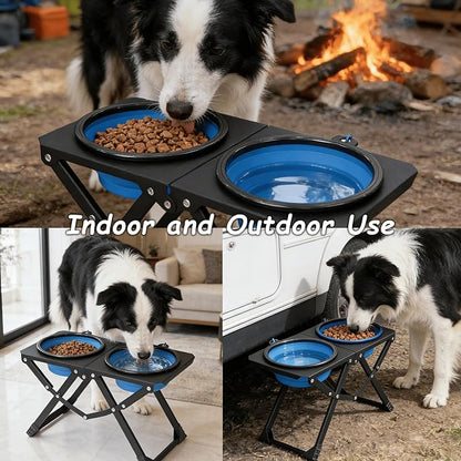 Adjustable Height Foldable Elevated Dog Bowls with 2 Stainless Steel Bowls, Non-Slip Raised Pet Feeding Station for Medium & Large Dogs