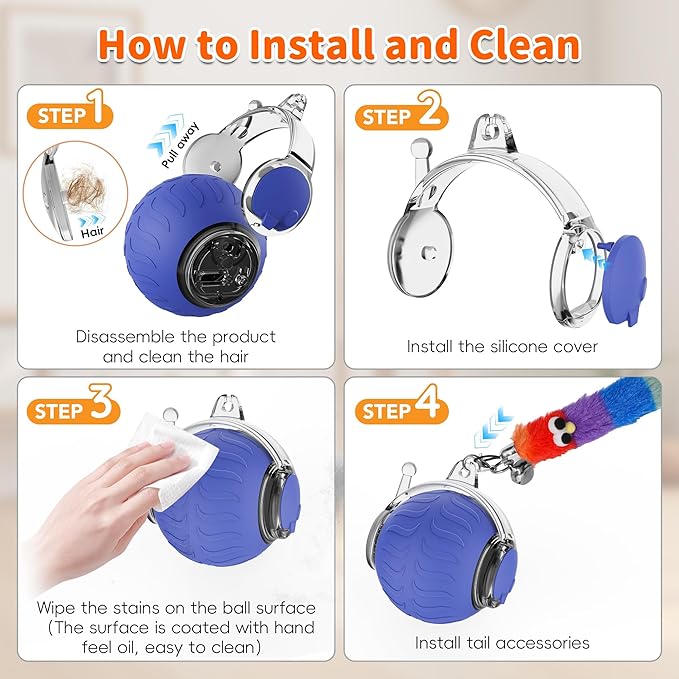UPSKY Interactive Cat Toy Ball - Automatic Interactive Cat Toys for Indoor Cats, 3-Speed Modes Smart Kitten Toys with Sounds, Rechargeable Cat Ball for Bored Indoor Adult Cats (Blue)