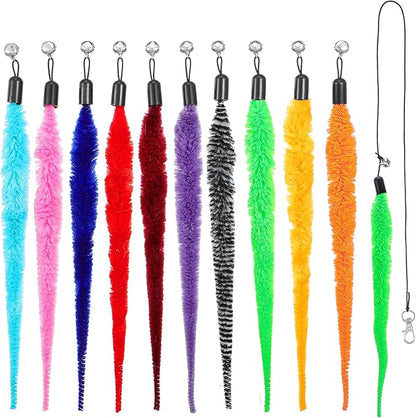 Cat Worm Toy, 10 Pcs Fuzzy Cat Wand Attachment Toys Accessories Funny Interactive Cats Feather Toy with 1 Pcs Black String for Indoor Cats Kittens Pets Toys