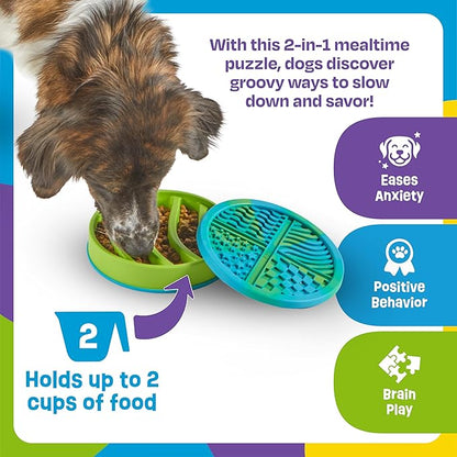 Brightkins Circle Slow Feeder and Lick Mat, Outdoor Puzzle Board, Interactive Dog Toys, Dog Birthday, Enrichment Bowls, Puppy Teething and Chewing, Stimulating Automatic Feeder