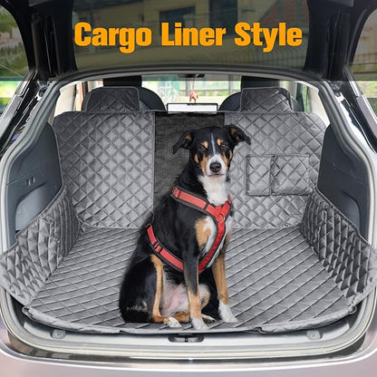 PETICON Dog Seat Covers for Tesla Model 3 & Y Back Seat with 2 Pack Door Protectors, 100% Waterproof Dog Hammock for Tesla with Mesh Window & Headrest Protection Prevents Scratches and Scuffs (Gray)