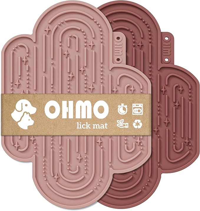 OHMO-Cactus Lick Mat for Dogs and Cats(2 Pack) Easy to Clean Pet Slow Feeder with Suction Cups, Licking Pad for Anxiety Relief and Boredom Reduction(Coral&Mars)