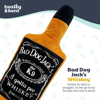 Huxley & Kent Funny Dog Toys w/Squeaker & Crinkle -Stimulating & Interactive Chew Toy for Dogs - Mesh Lined Stuffed Toy - Easy to Clean for All Breeds (Bad Dog Jack's Whiskey,Small)