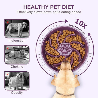 Ceramic Slow Feeder Dog Bowl, 1.5 Cup Dog Food or 20oz Water, Slow Eating Bowl for Small Breed, Maze Puzzle Feeder for Fast Eaters, Anti-Choking Stop Bloat, Non-Slip BPA Free (Purple)