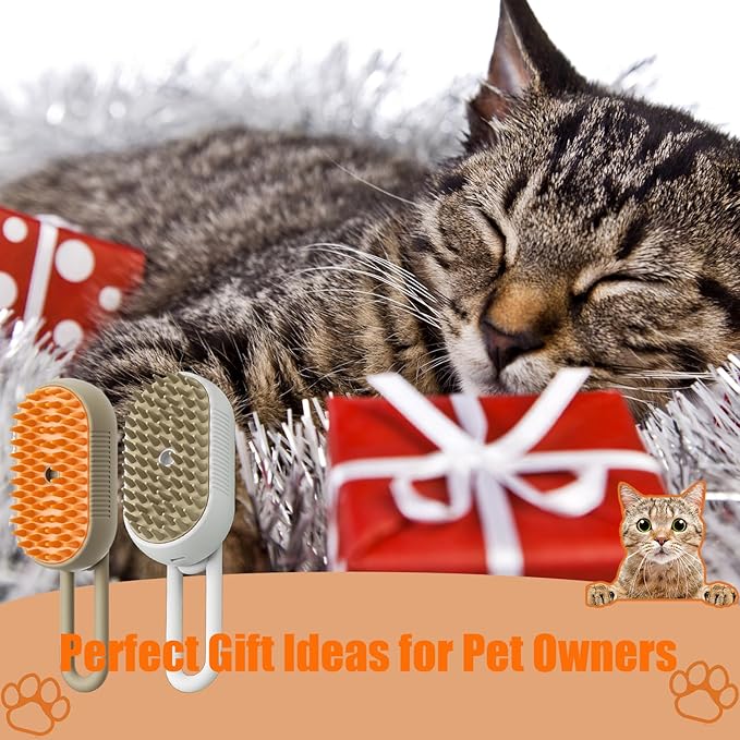 Cat Steam Brush for Shedding, 4 in 1 Rechargeable Steam Brush for Cats and Dogs, Spritz Defur Comb for Cats, Anti-Static, Cleaning, Shedding & Combing
