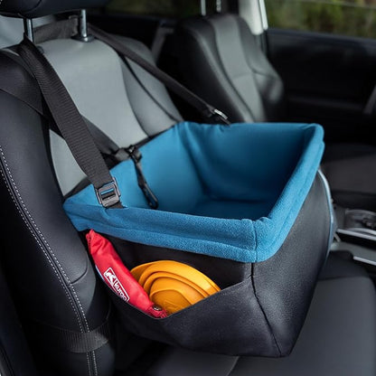 Kurgo Dog Booster Seat - Keeps Dogs Secure & Comfortable - Waterproof Exterior - Removable Washable Liner - Dog Car Seat with Harness Strap - Collapsible - Rover Style - Black/Blue