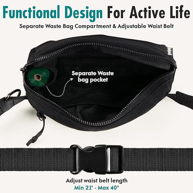 Hands Free Dog Leash with Dog Treat Pouch - Stylish & Trendy Waist Leash for Dog Walking - Wear on Waist or Crossbody - Durable & Detachable - Shock Absorbing - Waste Bag Dispenser - Walk or Run