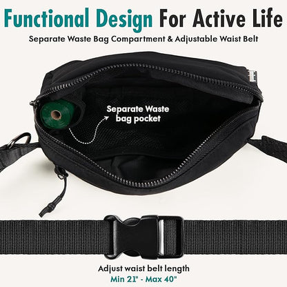 Hands Free Dog Leash with Dog Treat Pouch - Stylish & Trendy Waist Leash for Dog Walking - Wear on Waist or Crossbody - Durable & Detachable - Shock Absorbing - Waste Bag Dispenser - Walk or Run