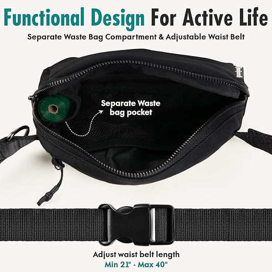 Hands Free Dog Leash with Dog Treat Pouch - Stylish & Trendy Waist Leash for Dog Walking - Wear on Waist or Crossbody - Durable & Detachable - Shock Absorbing - Waste Bag Dispenser - Walk or Run