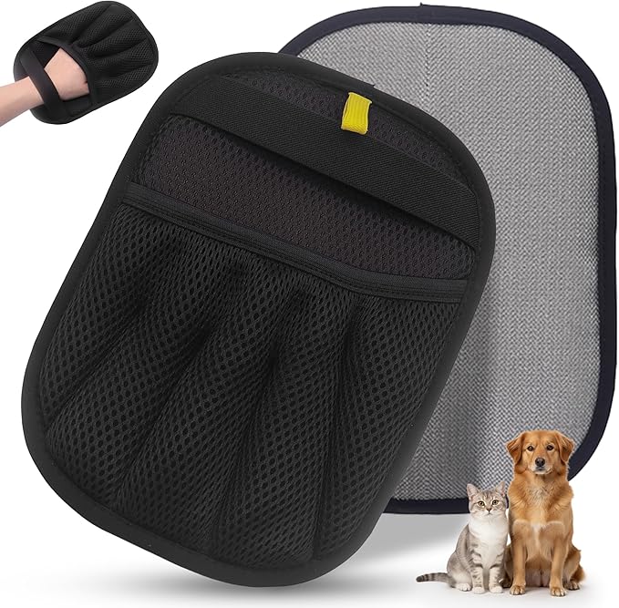 Pet Hair Removal Gloves for Dogs and Cats, Reusable Electrostatic Grooming Tool, 2-Piece Set for Furniture, Clothing, Car Seats Reusable 2-in-1 Design, 2 Pack