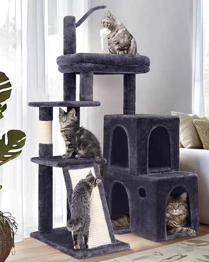 Globlazer Cat Tower for Indoor Adult Cats, 50-inch Heavy Duty Cat Tree House for Big Cats with Extra-Large Padded Platform, Sisal Scratching Board, 2 Large Condos, F50, Dark Grey