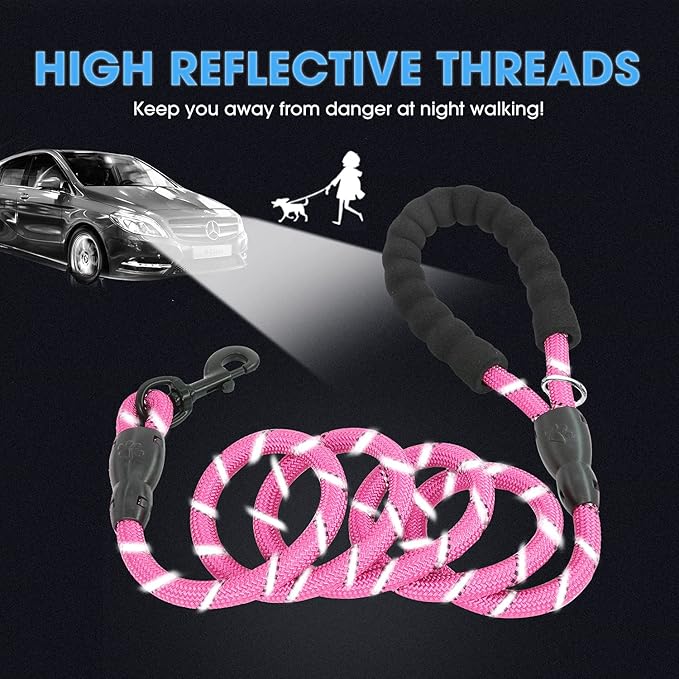 BAAPET 2/4/5/6 FT Dog Leash with Comfortable Padded Handle and Highly Reflective Threads for Small Medium and Large Dogs (4FT-1/2'', Pink)