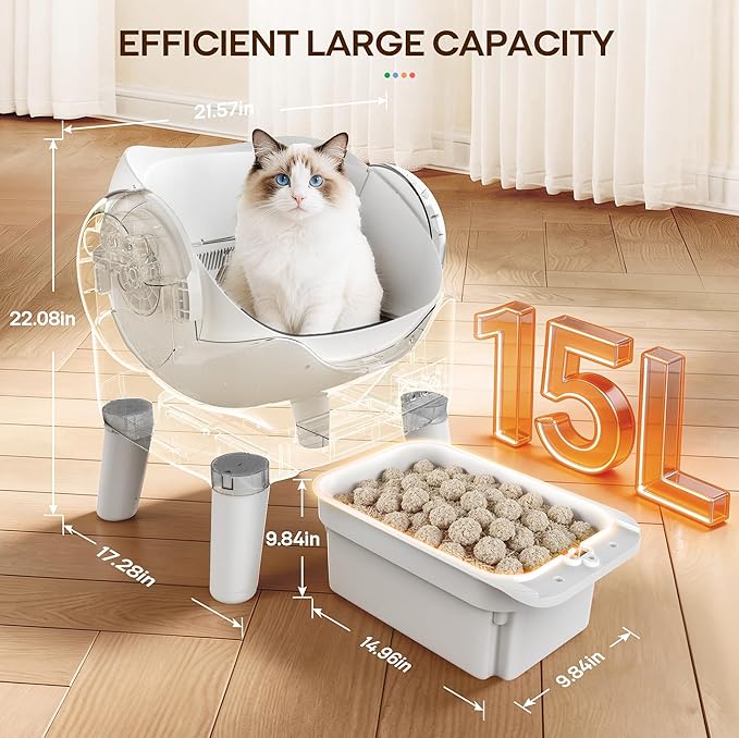RPZ Automatic Self-Cleaning Cat Litter Box for Large Cats & Multi-Cat Homes, Smart Electric Auto Cleaning Litter Box with Litter Mat & 2 Cleaning Solutions, Ideal for Busy Homes & Apartments