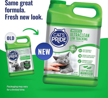 Cat's Pride Max Power: UltraClean Low Tracking Multi-Cat Clumping Litter - Keeps Paws & Home Clean - Up to 10 Days of Powerful Odor Control - 99% Dust Free - Unscented, 15 Pounds