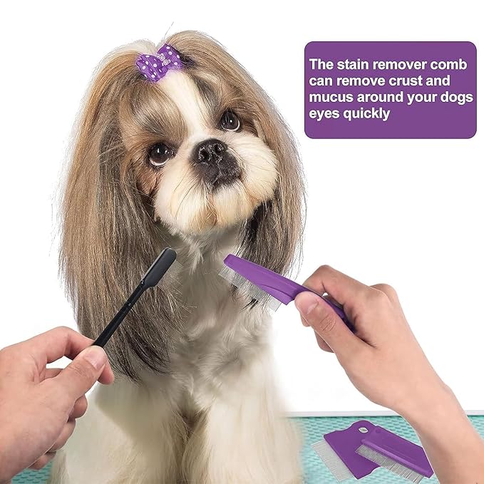 5 Pieces Dog Eye Combs Tear Stain Remover Combs Pet Grooming Comb for Small Dogs Gently Removing Eye Mucus and Crust (Purple, Black)