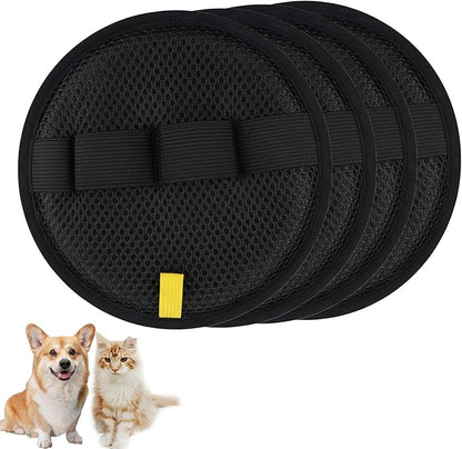4Pack Pet Hair Removal Glove for Cats and Dogs, Four-Finger Circular Design with Soft Lining and Hanging Loop, Reusable Pet Grooming Gloves for Clothing, Carpet, Car Seats (Black)