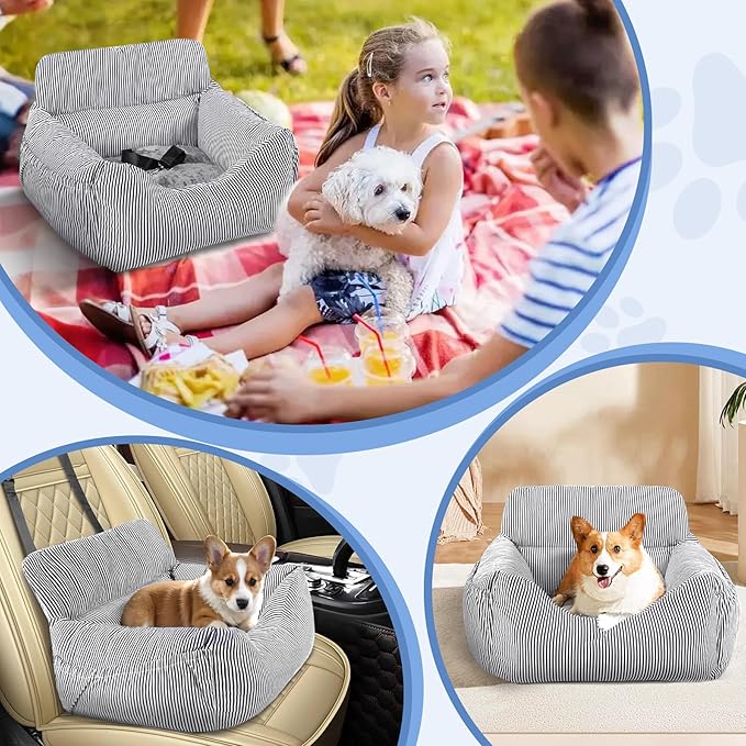 Dog Car Seat for Small Dogs, Pet Booster Seat with Clip-On Safety Leash and Storage Pockets, Washable Travel Dog Car Bed for Puppy （Black）