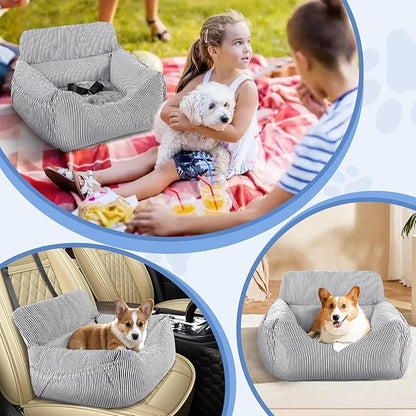 Dog Car Seat for Small Dogs, Pet Booster Seat with Clip-On Safety Leash and Storage Pockets, Washable Travel Dog Car Bed for Puppy （Black）