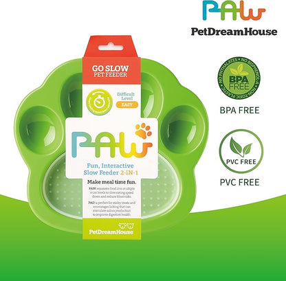PetDreamHouse PAW 2-in-1 Mini Slow Feeder Dish & Lick Pad for Small Dogs & Cats, Paw-Shaped Slow Feeding Dish with an Interchangeable PAW Lick Pad.