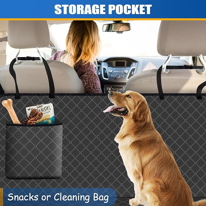 Dog Car Seat Cover for Back Seat with Storage Pocket Dog Hammock Protects Against Dirt Seat Covers for Cars Scratch Prevention Fits for SUVs and Trucks 54"x 58", Black
