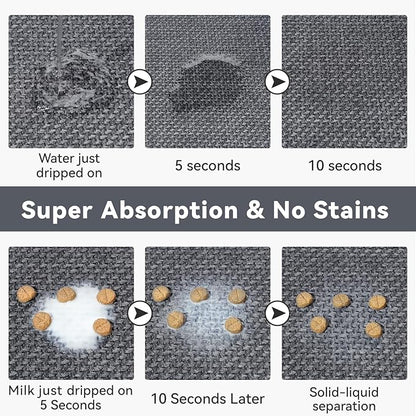 Pet Feeding Mat, Dog Food Mats Absorbent Pet Placemat for Food and Water Bowl with Non Slip Rubber Backing for Dog and Cat (16"x24", Gey)