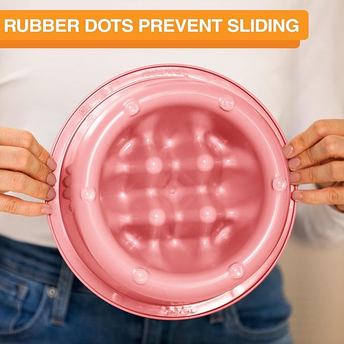 The Niner Slow Feed Bowl - Raised Peaks Slow Down Pets Eating - Fits Elevated Feeders Including Neater Feeder Large Sizes - Gentle on Teeth and Gums - Holds up to 2 Cups (Pink)