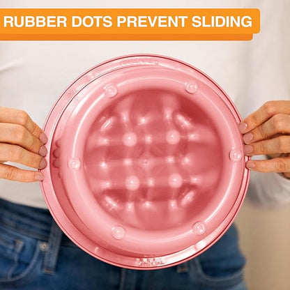 The Niner Slow Feed Bowl - Raised Peaks Slow Down Pets Eating - Fits Elevated Feeders Including Neater Feeder Large Sizes - Gentle on Teeth and Gums - Holds up to 2 Cups (Pink)