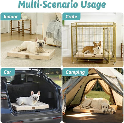 Cooling Dog Bed for Crate, Waterproof Dog Crate Mat with Removable Washable Cover, Orthopedic Egg Crate Foam Support, Dog Crate Bed 29x18x3 Inch,Beige