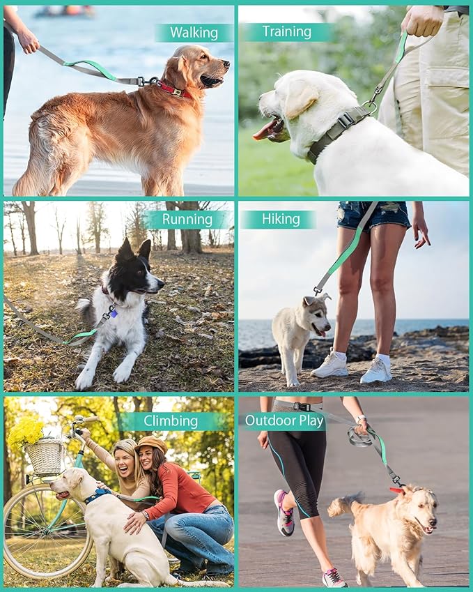 Hands Free Dog Leash, 5.1-8.9Ft Crossbody Long Leash, Waist Dog Belt for Small & Medium Dogs, City Walking & Running Outdoor Hiking &Travel etc. (Grey Green)