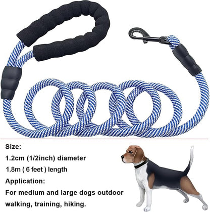 MayPaw 6FT Heavy Duty Rope Dog Leash, Nylon Pet Leash with Soft Padded Handle Thick Lead Leashes for Large Medium Dogs Walking (Blue, 1/2" * 6')